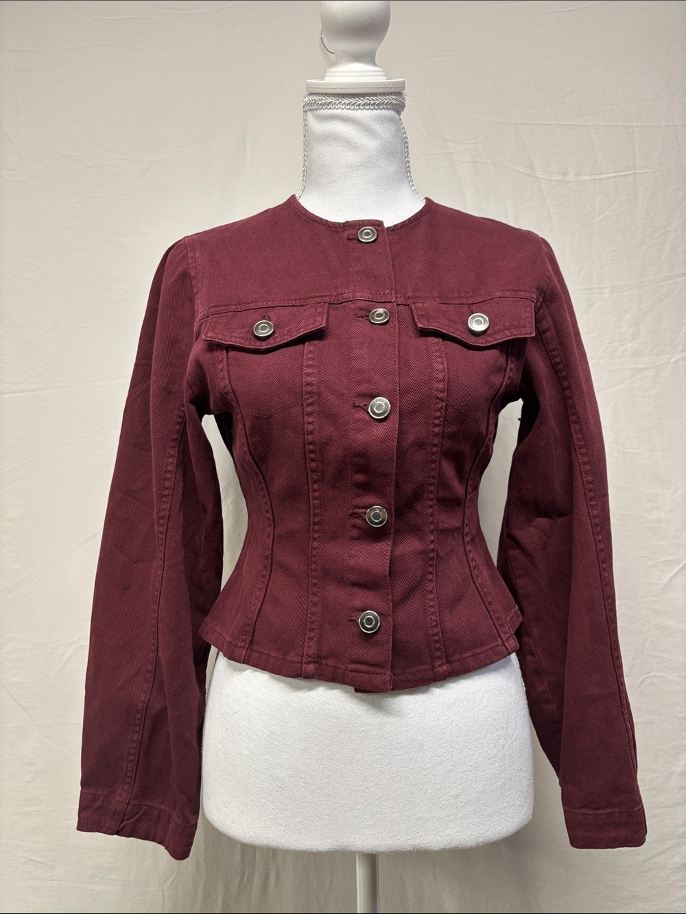 Divided Burgundy Fitted Jean Jacket
